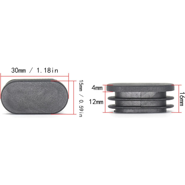 Plasthetter for møbelben Ovale hetter for stolben Plasthetter for møbelben Ovale hetter for trampolinestoler 20 stk (15x30mm)