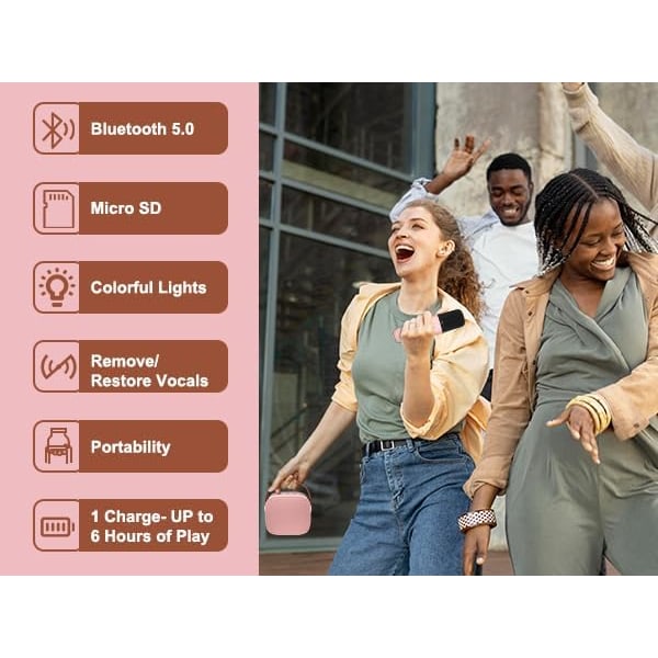 Karaokemaskin för barn med 2 trådlösa mikrofoner, bärbar Bluetooth-högtalare, presentleksaker för flickor och pojkars födelsedag Pink 1 Mic