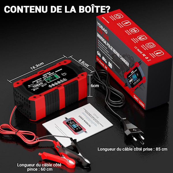 12V 10A LiFePO4 Auton Akkulaturi Älykäs Automaattinen Moottoripyörän Laturi LCD-näytöllä 6 Tilaa Korjaus AGM Geeli SLA Märkä