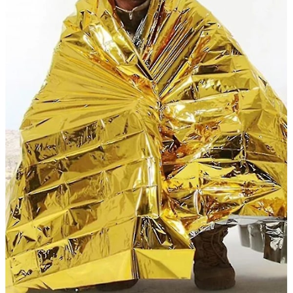 10-pack hopfällbara nödreflekterande livräddande filtar | kallskydd, solskydd och lågtemperatursskydd - camping utomhus One gold and one silver 2.1*1.6M