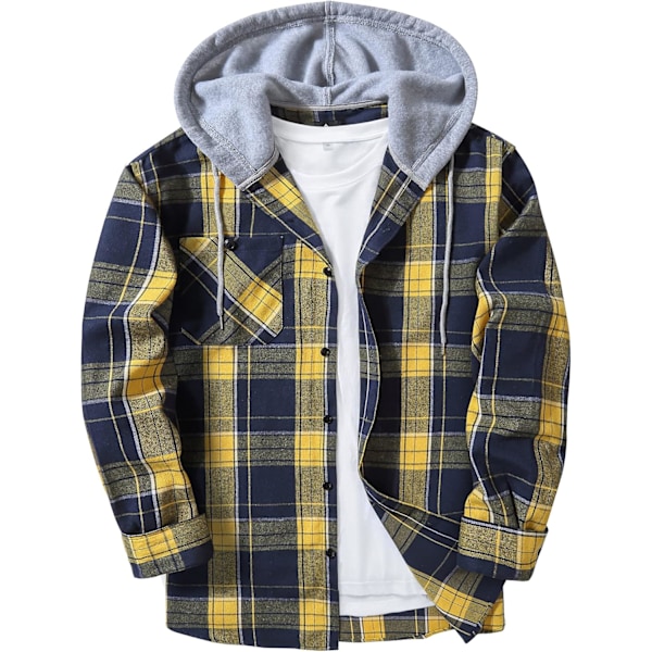 Herrskjorta i rutigt mönster med långa ärmar, ficka och knappar, rutig skjorta för män, flanellskjorta, regular fit, 4 säsonger, skogshuggarskjorta, M-3XL Yellow Navy Blue XL