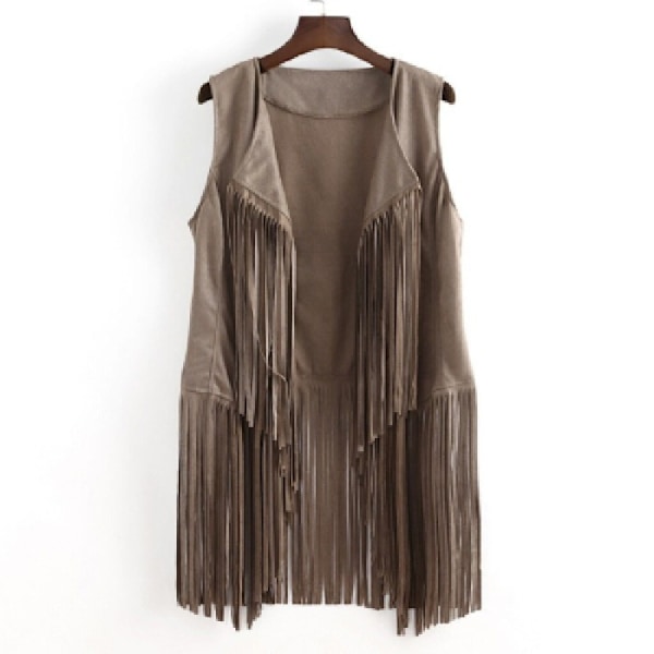 Naisten Rinta-aukkoinen Tank Top 70-luvun Hippi Väärennetty Nahka Rinta-aukkoinen Takki, Disco Raido Tank Takki Beige L