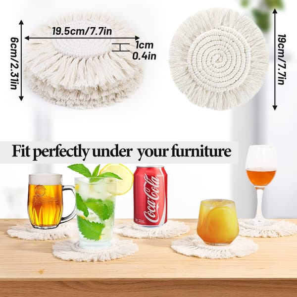 Pakke med 5 håndlavede Macrame Bomulds coasters, absorberende coasters til sidebord, boheme coastersæt
