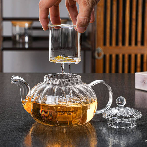 Lasinen teekannu, teekannu ja teeastiasto raidallinen teekannu kurpitsan muotoinen teekannu, suodatinkannu 800ml 800ml