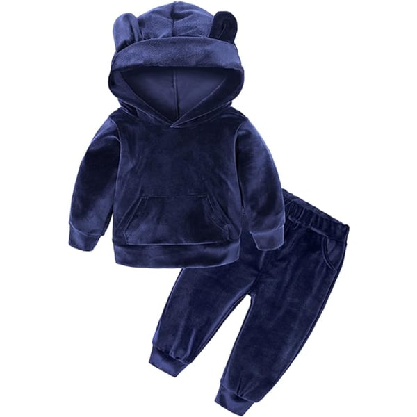 Baby drenge sæt Velvet hættetrøje Marineblå /(3-4 år) Navy blue 3-4岁