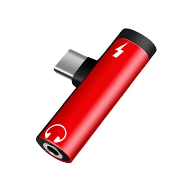 Aluminiumslegering To-i-ett Type-C Adapter 3,5 mm Mobiltelefon Hodetelefonkonverter Rød red