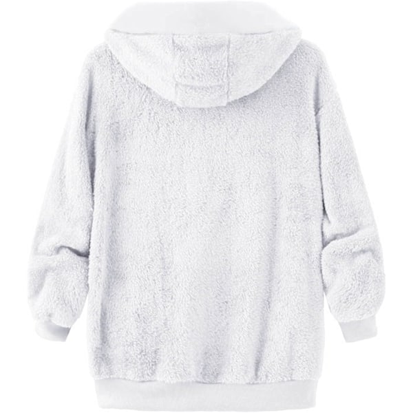 Hættejakke Dame Teddy Fleece Frakke Overgangsjakke med Hætte med Lommer Lynlås Efterår Vinter Plys Jakke Fleece Jakke Vinter 4XL D White