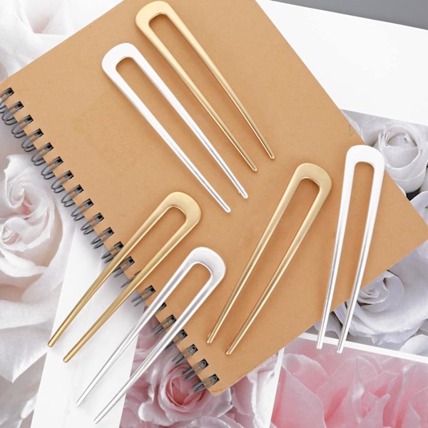 6 stk. Metall U-formede Hårnåler Hårpinner Fransk Hårnål Hårgaffel Retro 2-tanns Oppsatt Chignon-pinner for Kvinner Jenter Hårstylingtilbehør
