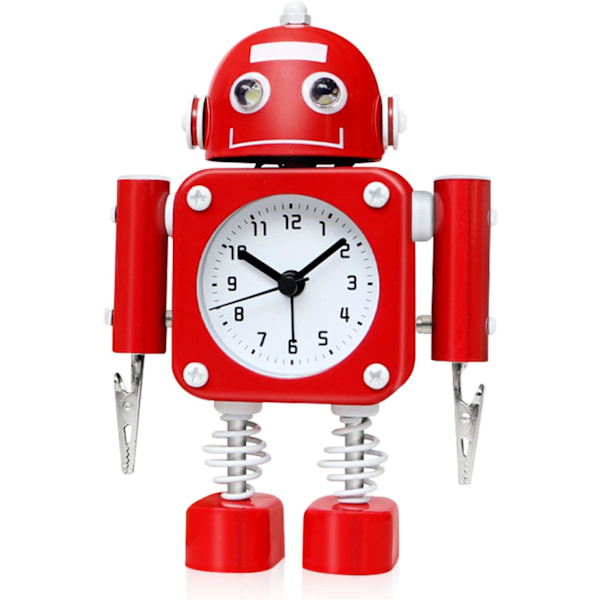 Rostfritt metall icke-tickande robotlarmklocka - Larmklocka med blinkande lampor och handklämma Ruby Red