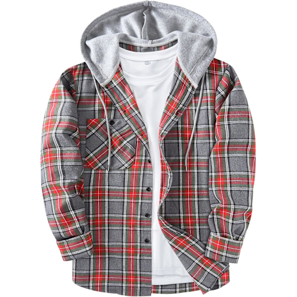 Herreskjorte med rutete mønster, langærmet skjorte med lomme, knappelukning, ternet skjortejakke i flanel, regular fit, 4 sesonger, tømmerhuggerskjorter M-3XL Red Gray XXL