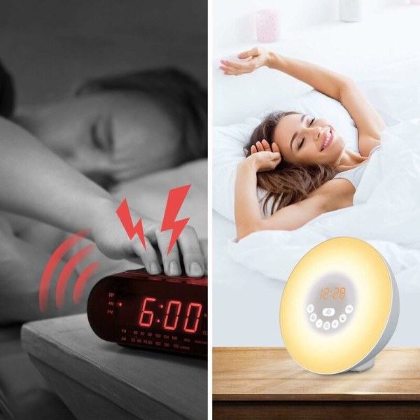 Luonnollinen herätysvalo led herätyskello monitoiminen väriä vaihtava musiikki auttaa nukkumaan herätä yövalo vit