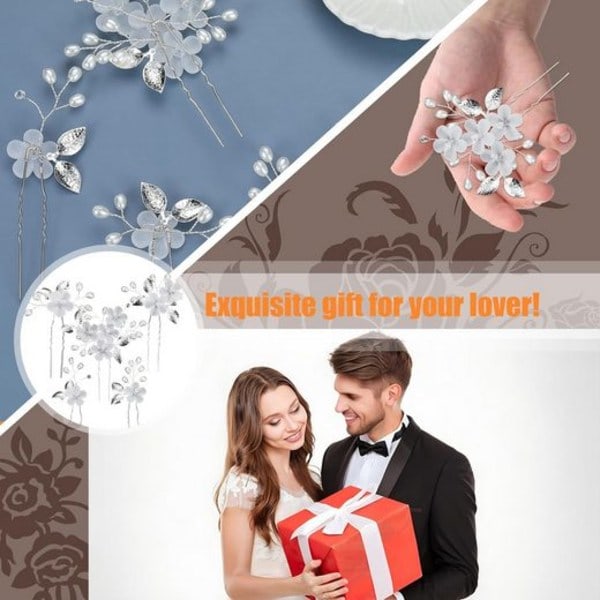 Brudgumshårnålar för bröllop 5 stycken Blommiga håraccessoarer Silver U-formade klämmor för kvinnor och flickor Elegant brudjuveler