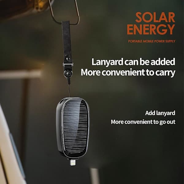 Mini solcelleoplader nøglering powerbank til mobiltelefon 1200mA Sort: Til Lightning Black: For Lightning