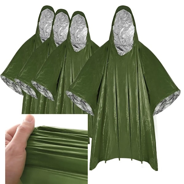 (B) 4 stk. Nødsoveposer Survival Bivuakpose, Nødregnponcho Redningsponcho, Varmeopbevaring Kold Sikkerhed