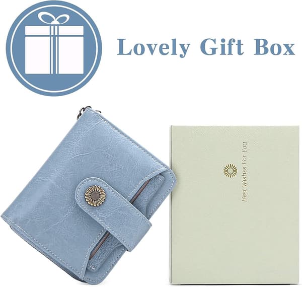 Plånböcker för kvinnor Äkta läder Liten Bifold Kompakt Damplånbok med RFID-skydd Light Blue