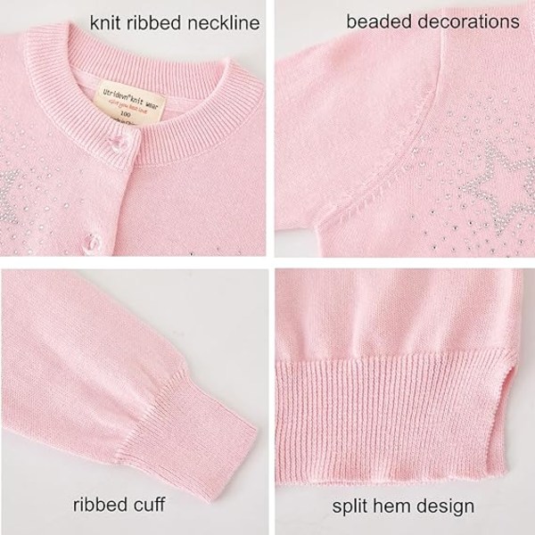 Rosa langermet knapp bomull cardigan strikket genser med turtleneck /130cm pink