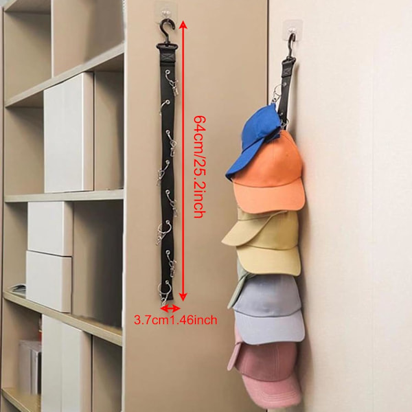 2 stk. Hatt Oppbevaring, Praktisk Hattstativ, Baseball Caps Oppbevaring med 16 Rustfrie Klips, Hengende Hatt Organiser med 2 Selvklebende Kroker