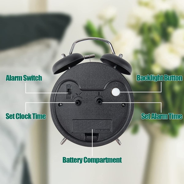 Väckarklocka 4 tum Analog Väckarklocka Hög Väckarklocka För Tungsovare Ratten Bakgrundsbelysning Batteridriven För Vardagsrum