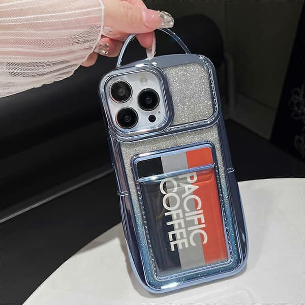 Glitter Kort Holder Myk TPU Telefon Deksel til iPhone 15 Pro