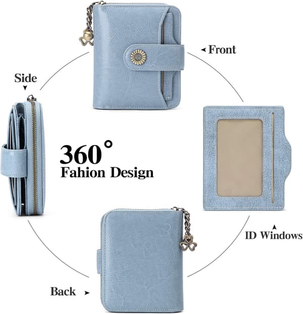 Plånböcker för kvinnor Äkta läder Liten Bifold Kompakt Damplånbok med RFID-skydd Light Blue