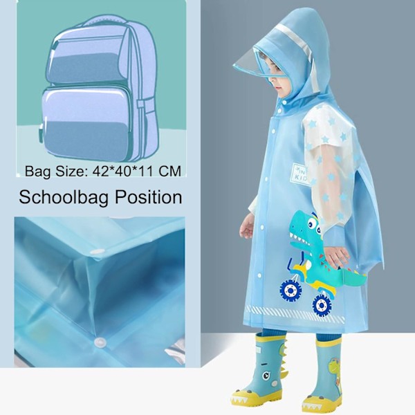 Børns Regnfrakker Regn Poncho Piger Drenge Regnjakke Vandtæt Poncho Toddler Tegneserie Regn Tøj Genanvendelig med Bærbar Taske S-4XL Størrelse Blue 3XL / 11-12 Years