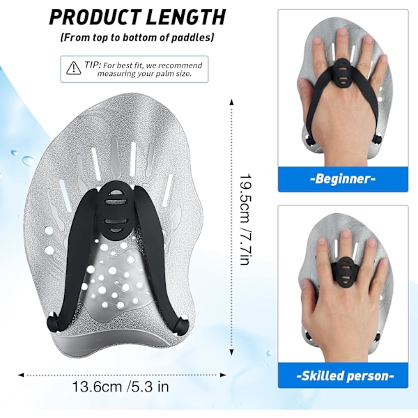 Svømmepadler til hænder, svømmetræningshåndpadler med justerbare stropper, svømmepadler - 1 par Silver