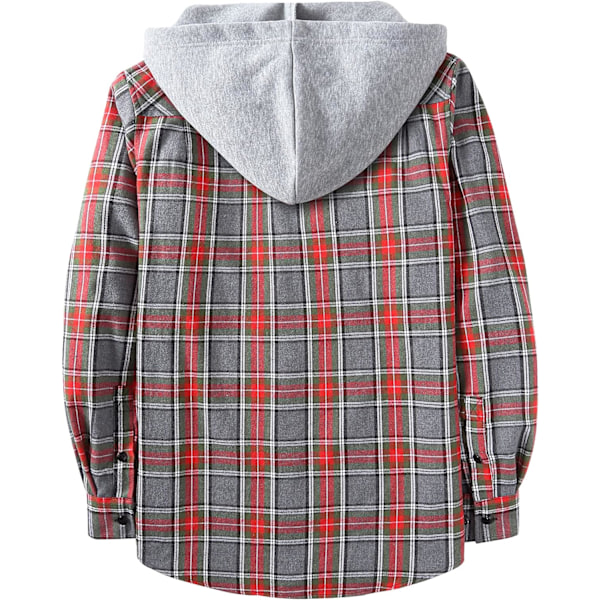 Herreskjorte med rutete mønster, langærmet skjorte med lomme, knappelukning, ternet skjortejakke i flanel, regular fit, 4 årstider, skjortejakke til tømmerhoggere, M-3XL Red Gray M