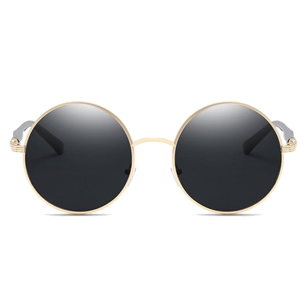 Sorte runde solbriller i guld med mørkt glas - Retro sort sort