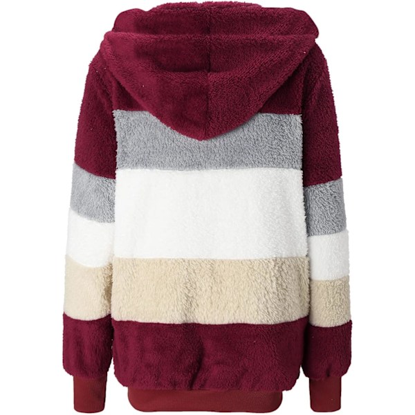 Hættejakke Dame Teddy Fleece Frakke Overgangsjakke med Hætte med Lommer Lynlås Efterår Vinter Plys Jakke Fleece Jakke Vinter 4XL J Wine