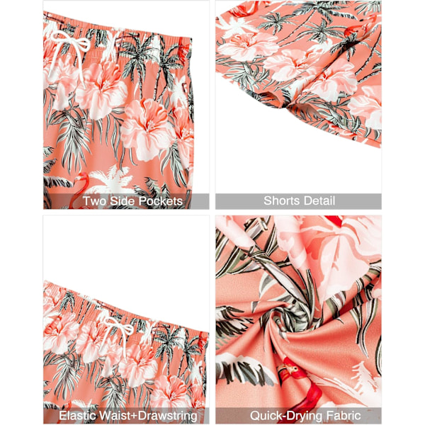 Herre Hawaii skjorte og shorts sæt Regular Fit kortærmet casual funky strand flamingo skjorte sæt M Orange Flamingo