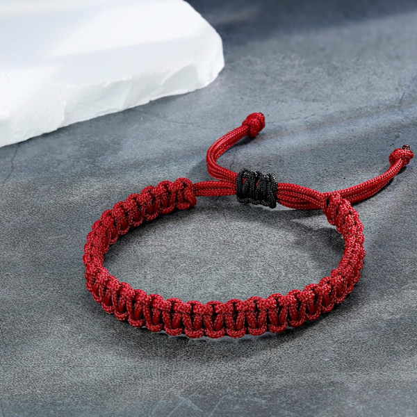 Miesten Nautical Rope -ranneke, käsin punottu laskuvarjoharjan ranneke, säädettävä vedenkestävä ranneke Rojo oscuro