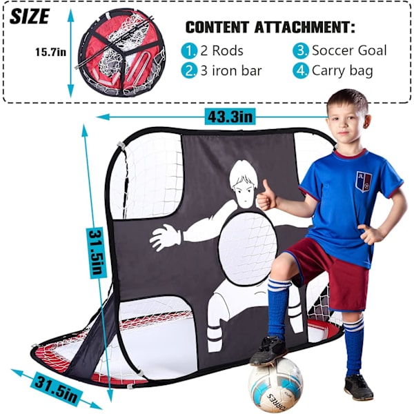Børnefodboldmål, Foldbart og Bærbar 2 i 1 Pop Up Fodboldmål