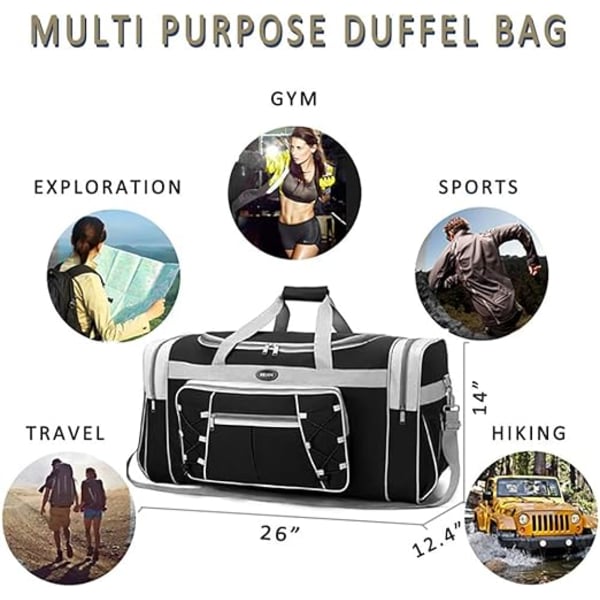 Resväska för män, weekendväska, övernattningsväska, lätt, extra stor, Oxford-duffel, gymväska, robust bagage, vattentät för män och kvinnor, 66 cm