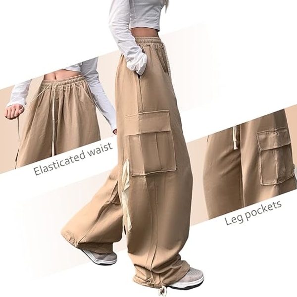 Kaki baggy overalls Vintage Gothic højtaljede bukser med lige ben /L khaki L