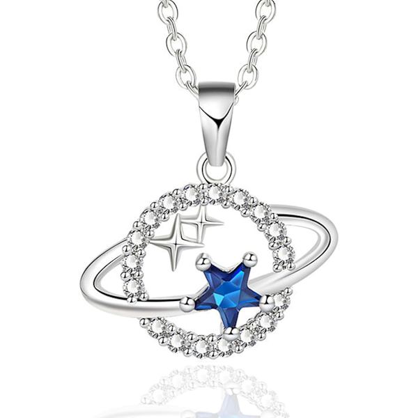 Kosmiskt stjärn- och månhalsband för kvinnor och flickor, S925 silverhalsband med stjärna och måne, speciellt stjärnhalsband i universum B