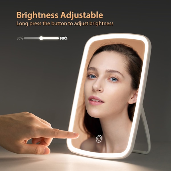 Makeup Spejl Touchskærm Belyst Spejl med LED Justerbar Lysstyrke Bærbar USB Genopladelig