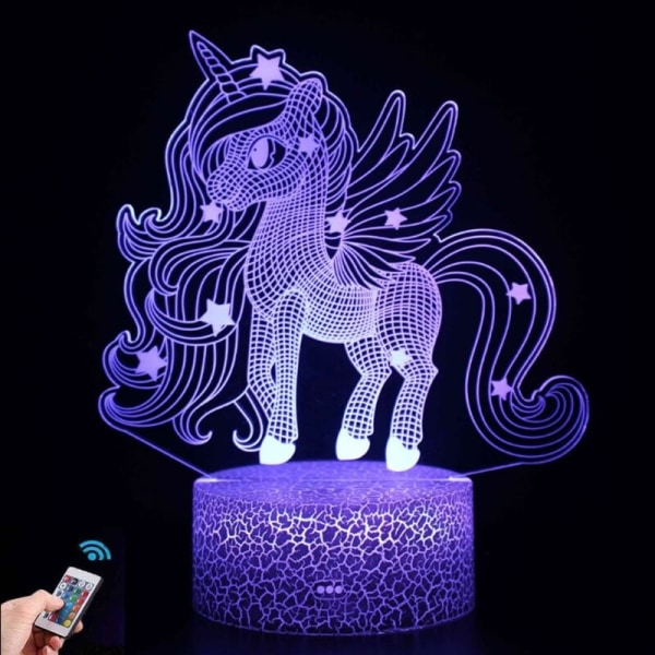 LED nattlampa 3D färgglada kreativa ljus Unicorn-serien (KX-1171 crack-modell: touch +16 färg fjärrkontroll) vit