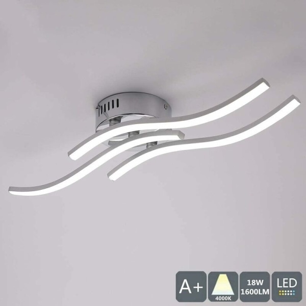 LED-taklampa, vågljuskrona, modern vardagsrums- eller kökskrona (tre vågljus 18W varmvitt ljus) vit