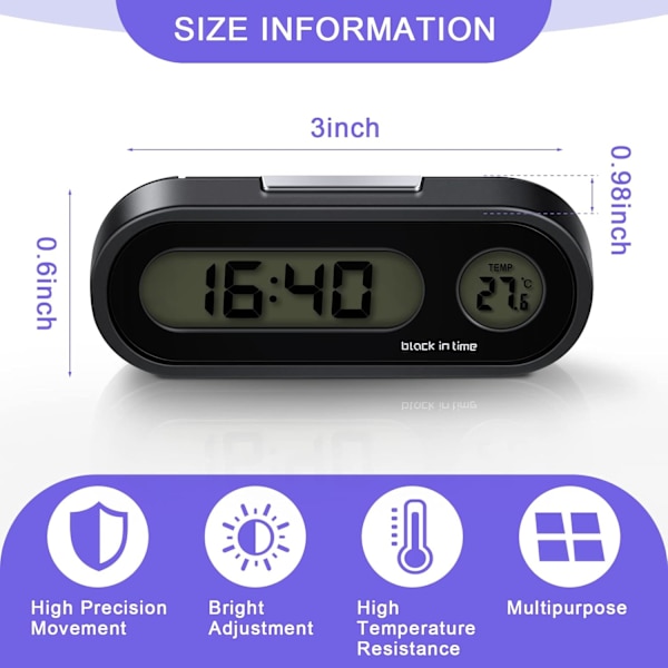 Pack Car Digital Klocka, 2 i 1 Digital Klocka med Termometer för Bilinstrumentbräda
