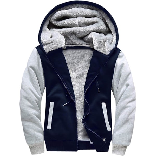 Miesten pullover-fleecevuorattu sherpa-takki, talviharjoitteluun sopiva fleece-huppari, vetoketjullinen villainen lämmin paksu takki, ulkovaatteet 02navy L