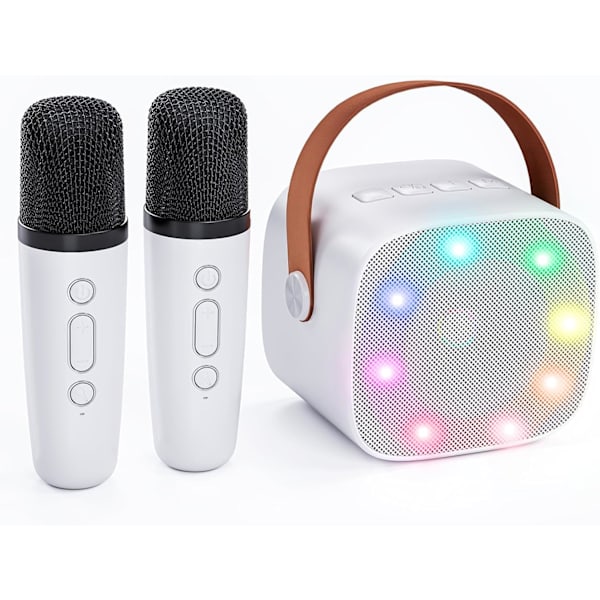 Karaokemaskin för barn med 2 trådlösa mikrofoner, bärbar Bluetooth-högtalare, presentleksaker för flickor och pojkar födelsedag White 2 Mic