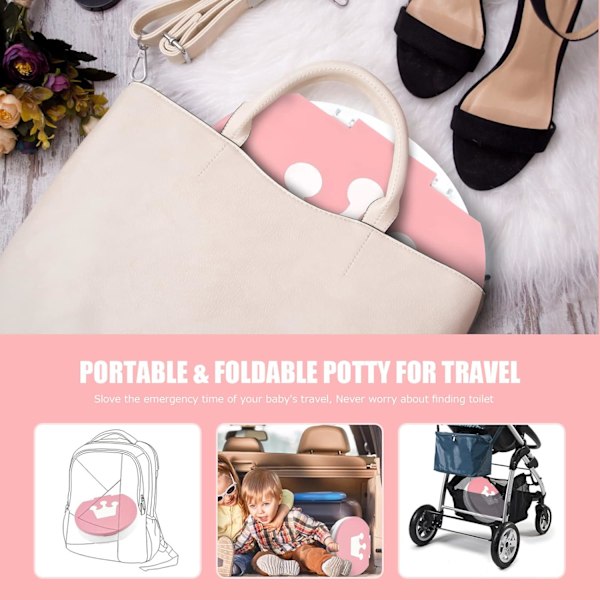 Matka-alusastia 2-in-1 - Kannettava alusastia taaperoille - Taitettava lasten harjoittelupotta pojille ja tytöille - Kannettava alusastia Pink