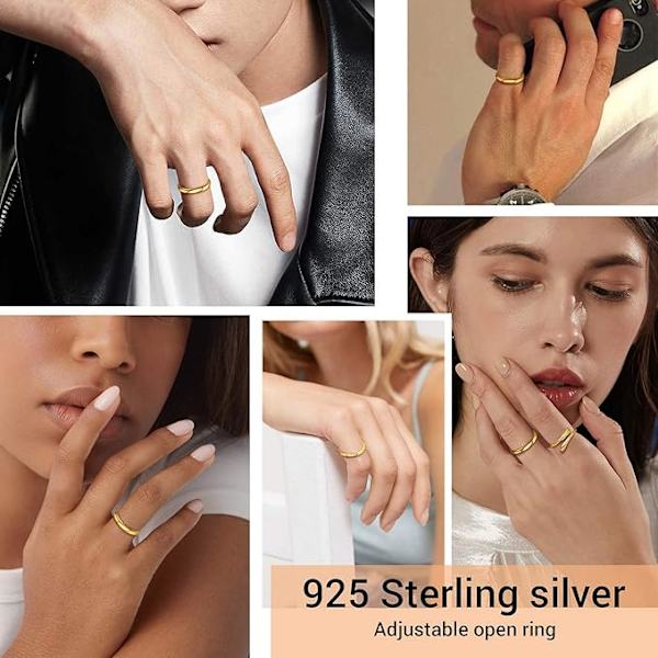 Justerbar 925 Sterling Sølv Ring med Detaljer, Kors Kæder Bånd Måne Stjerne Keltisk Knude Ring B