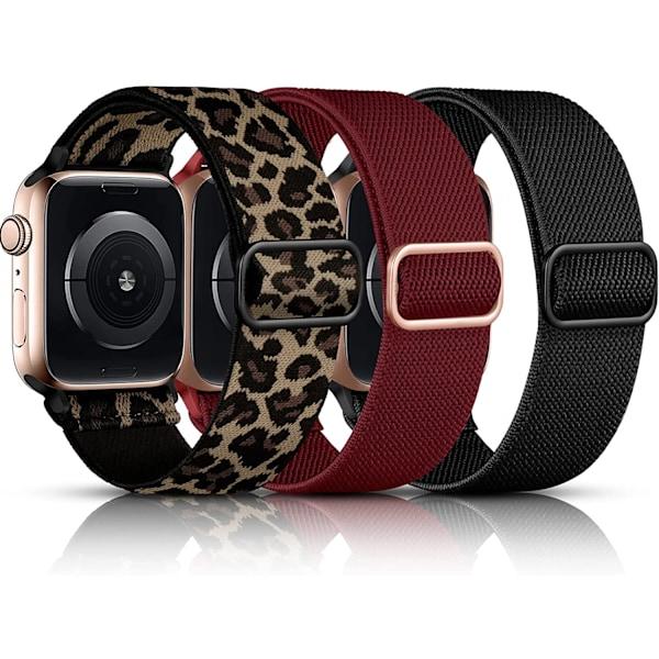 Venytetyt Nylon Solo Loop -nauhat Apple Watchille Musta/Viini/Leopardi 38mm/40mm/41mm Black/Wine/Leopard 38mm/40mm/41mm
