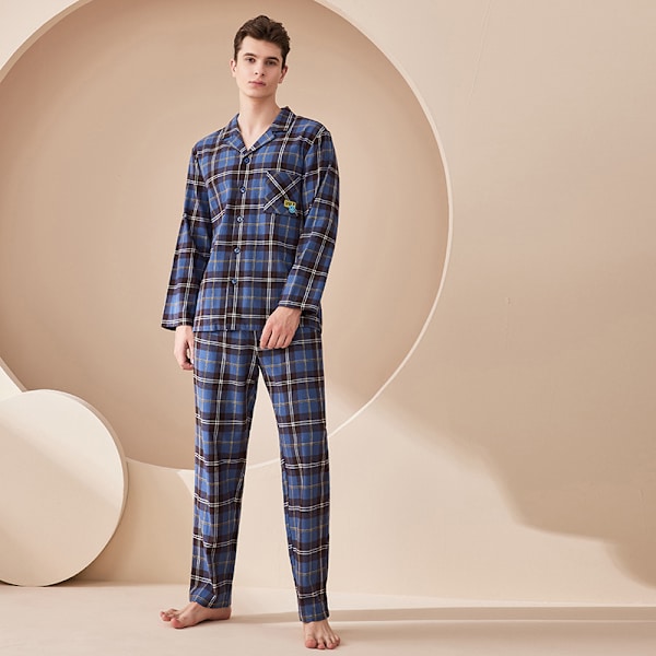 Heren Pyjamas Sett i Ren Bomull for Høst og Vinter, Kan Brukes Utenfor M M