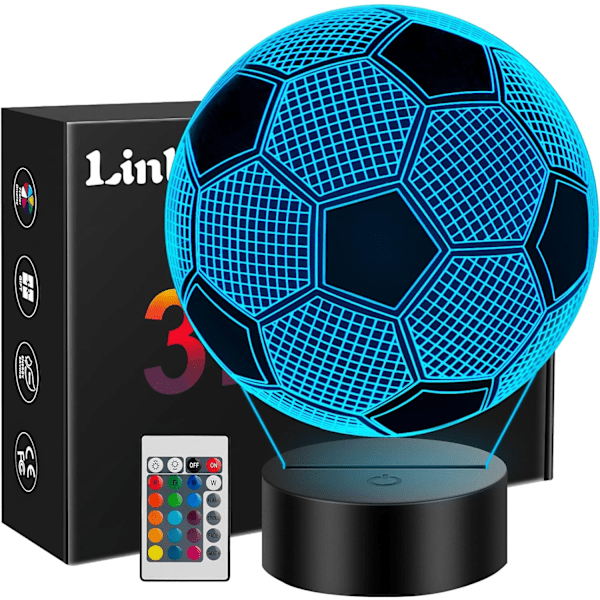 Fotballgave til barn 8-10 år, 3D LED nattlampe med fjernkontroll, bursdag jul dekorasjon football