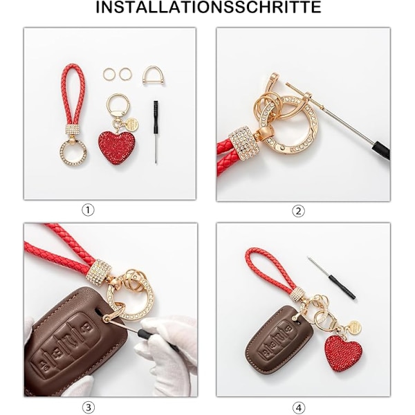 Chuqing Hjerteformet Nøglering Bilnøglering Glitter Rhinestone Nøglering Gave til Par