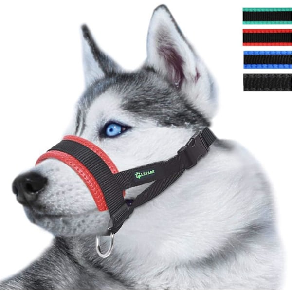 ILEPARK Nylon Muzzle for Large Dogs Prevents Biting, Barking and Chewing, Adjustable Bow Muzzle (L, Red)