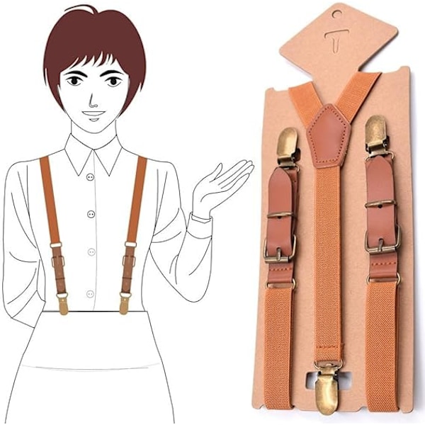 Unisex Y-form Sterke 3 Klips Bukseseler Elastiske Stropper Brun S