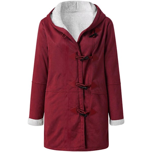Damer Vinterjakker Udsalg Plus Størrelse Dame Fleeceforet Jakke Hoodies Lomme Uld Casual Hættetrøjer Horn Knapper Casual Varmt Jakke Trench 4XL 02 Wine